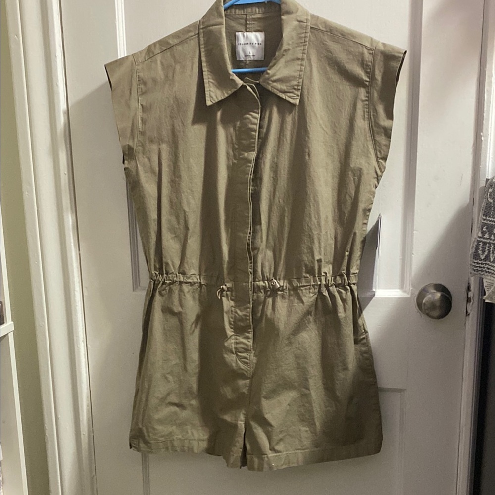 Sleeveless Tan Button-Up Shirt
